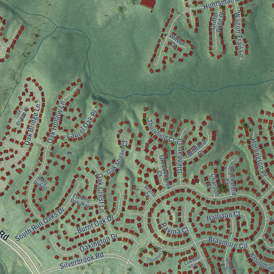 Close-up of the map of South Run, Virginia print showing street and building detail