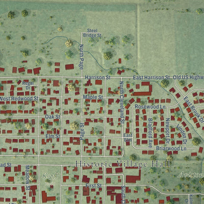 Close-up of the map of Aviston, Illinois print showing street and building detail