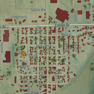 Close-up of the map of Luxemburg, Wisconsin print showing street and building detail