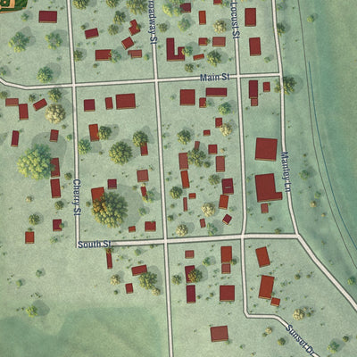Close-up of the map of Manley, Nebraska print showing street and building detail