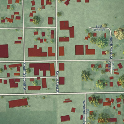 Close-up of the map of Doniphan, Nebraska print showing street and building detail