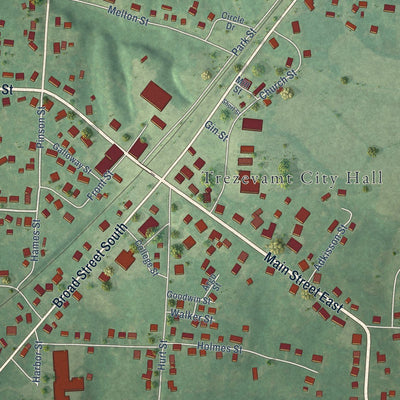 Close-up of the map of Trezevant, Tennessee print showing street and building detail