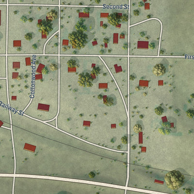 Close-up of the map of Draper, South Dakota print showing street and building detail