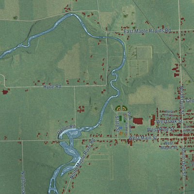 Close-up of the map of Duplain, Michigan print showing street and building detail