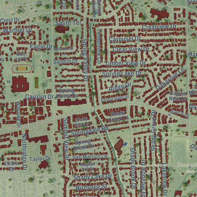 Close-up of the map of Bedford, Texas print showing street and building detail