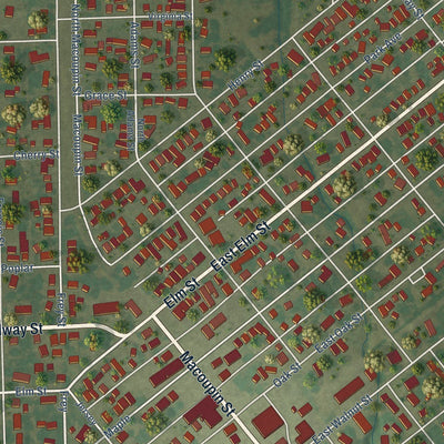 Close-up of the map of Gillespie, Illinois print showing street and building detail