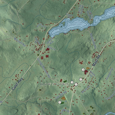 Close-up of the map of Lee, New Hampshire print showing street and building detail