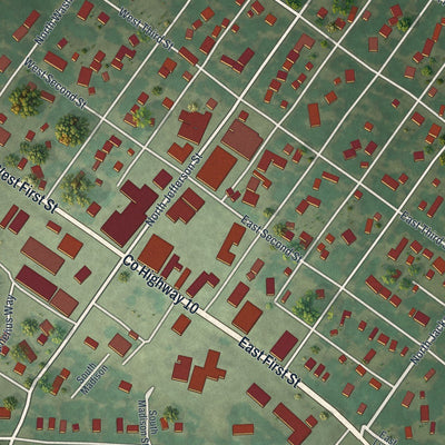 Close-up of the map of Minneota, Minnesota print showing street and building detail