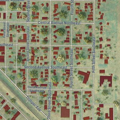 Close-up of the map of Garrison, North Dakota print showing street and building detail