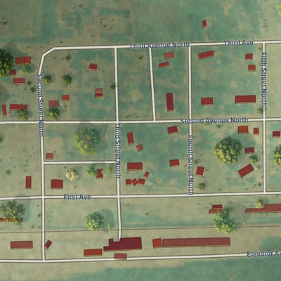 Close-up of the map of Berlin, North Dakota print showing street and building detail
