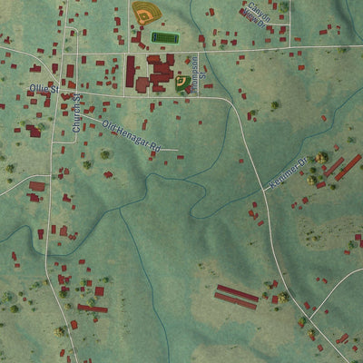 Close-up of the map of Pisgah, Alabama print showing street and building detail
