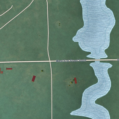 Close-up of the map of Lawrence Creek, Oklahoma print showing street and building detail