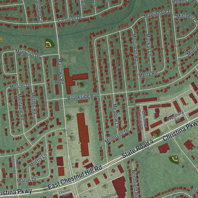 Close-up of the map of Brookside, Delaware print showing street and building detail