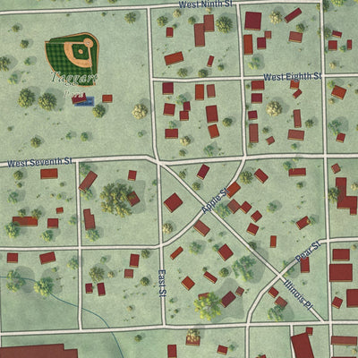 Close-up of the map of Palmyra, Nebraska print showing street and building detail