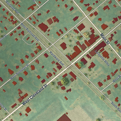 Close-up of the map of Elloree, South Carolina print showing street and building detail