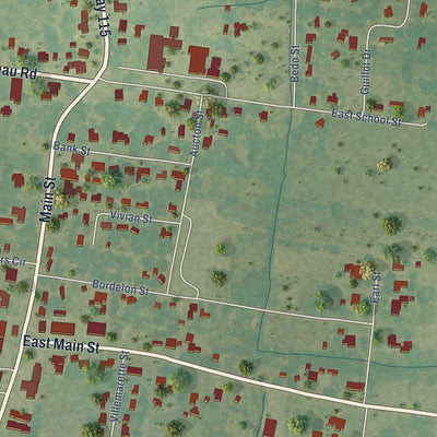 Close-up of the map of Hessmer, Louisiana print showing street and building detail
