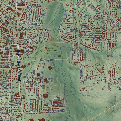 Close-up of the map of Kilgore, Texas print showing street and building detail