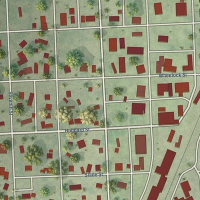Close-up of the map of Hudson, South Dakota print showing street and building detail
