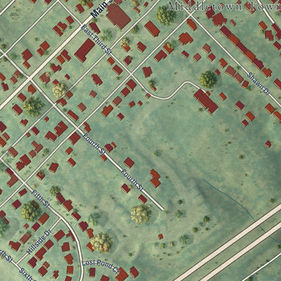 Close-up of the map of Middletown, Virginia print showing street and building detail