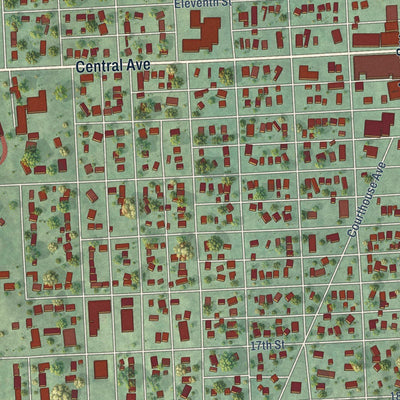 Close-up of the map of Auburn, Nebraska print showing street and building detail