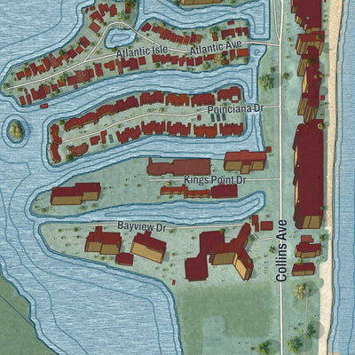 Close-up of the map of Sunny Isles Beach, Florida print showing street and building detail