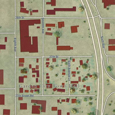 Close-up of the map of Garden City, Colorado print showing street and building detail