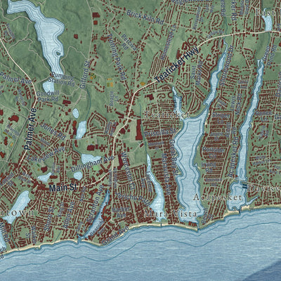 Close-up of the map of Falmouth, Massachusetts print showing street and building detail