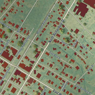 Close-up of the map of Latta, South Carolina print showing street and building detail