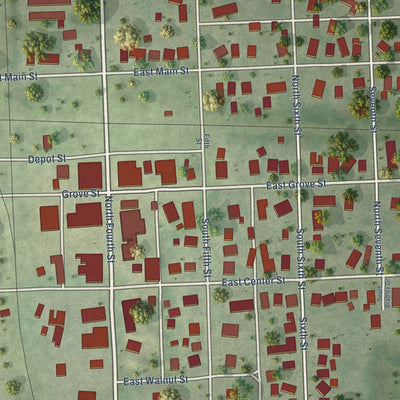 Close-up of the map of Sheldon, Illinois print showing street and building detail