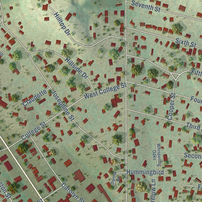 Close-up of the map of Ingram, Texas print showing street and building detail