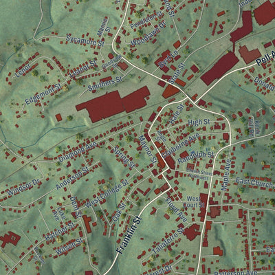 Close-up of the map of Rocky Mount, Virginia print showing street and building detail