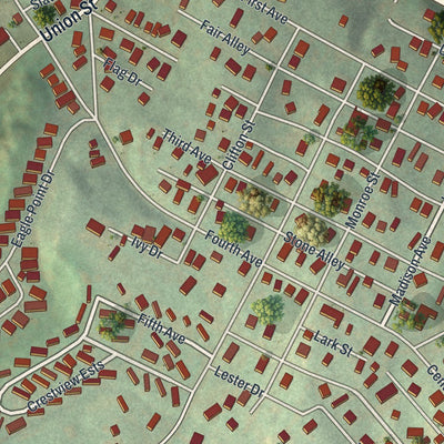 Close-up of the map of New Eagle, Pennsylvania print showing street and building detail