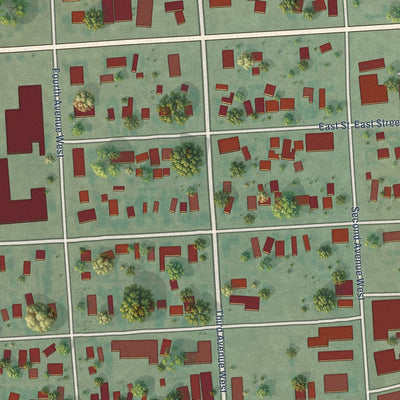 Close-up of the map of Poplar, Montana print showing street and building detail