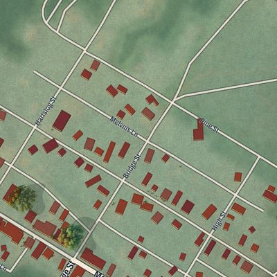 Close-up of the map of Alexandria, Pennsylvania print showing street and building detail
