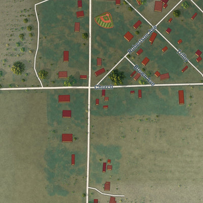 Close-up of the map of Aubrey, Arkansas print showing street and building detail