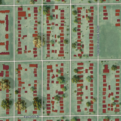 Close-up of the map of Regina, Minnesota print showing street and building detail