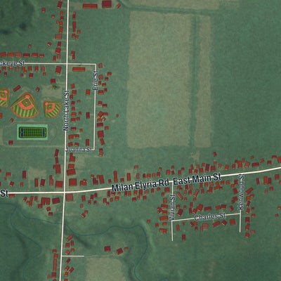 Close-up of the map of South Amherst, Ohio print showing street and building detail
