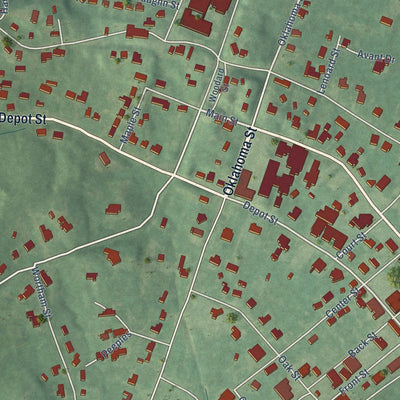 Close-up of the map of Coffeeville, Mississippi print showing street and building detail
