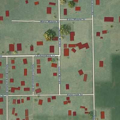 Close-up of the map of Venedy, Illinois print showing street and building detail