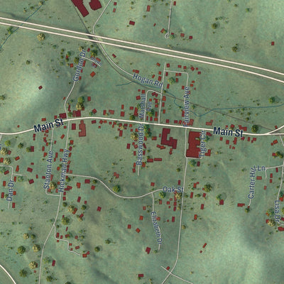 Close-up of the map of Gordonsville, Tennessee print showing street and building detail