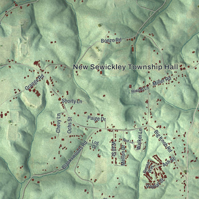 Close-up of the map of New Sewickley, Pennsylvania print showing street and building detail