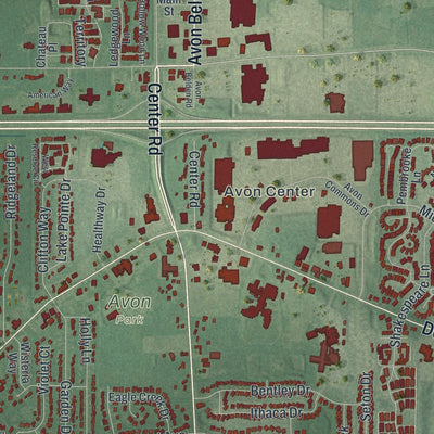 Close-up of the map of Avon, Ohio print showing street and building detail