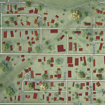 Close-up of the map of Lerna, Illinois print showing street and building detail
