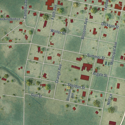 Close-up of the map of Sopchoppy, Florida print showing street and building detail