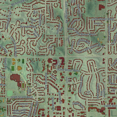 Close-up of the map of Apple Valley, Minnesota print showing street and building detail