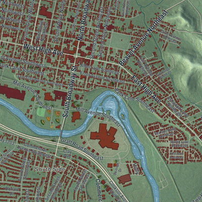 Close-up of the map of New Philadelphia, Ohio print showing street and building detail