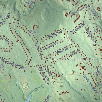 Close-up of the map of Atkinson, New Hampshire print showing street and building detail
