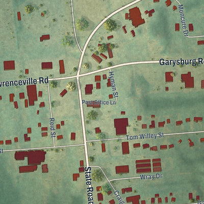 Close-up of the map of Gaston, North Carolina print showing street and building detail