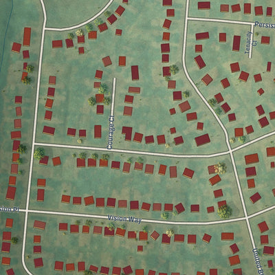 Close-up of the map of Heritage Creek, Kentucky print showing street and building detail