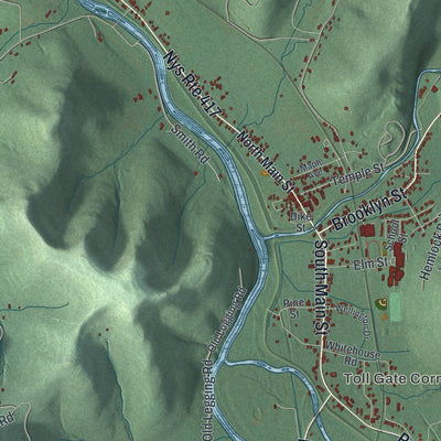 Close-up of the map of Portville, New York print showing street and building detail